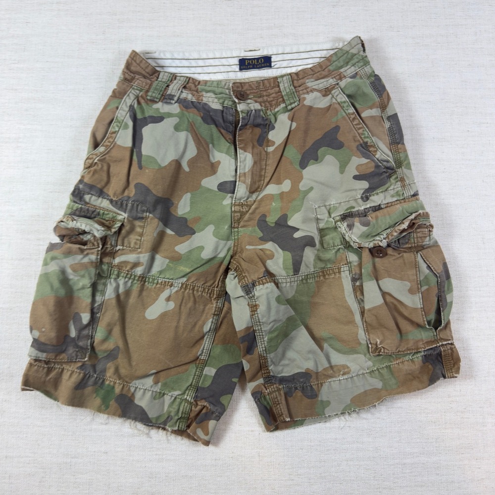 Polo Ralph Lauren Mens Camo Cargo Shorts Woodland Camouflage Distressed Hem 29